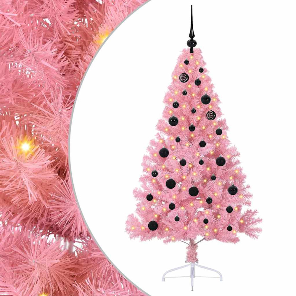 Produktbild för Konstgjord Förbelyst Julgran med 150 LED-lampor Rosa 150 cm PVC