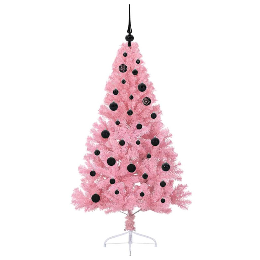 Produktbild för Konstgjord Förbelyst Julgran med 150 LED-lampor Rosa 150 cm PVC