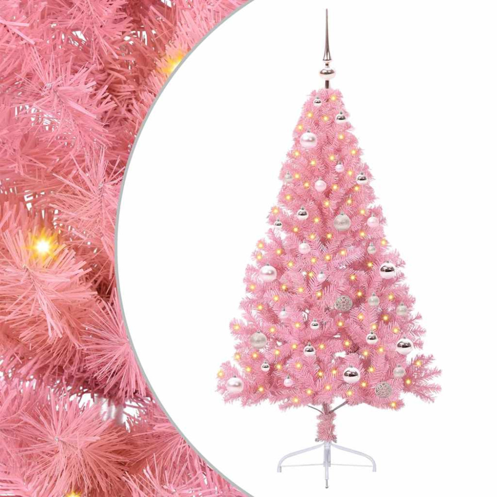 Produktbild för Konstgjord Förbelyst Julgran med 150 LED-lampor Rosa 150 cm PVC