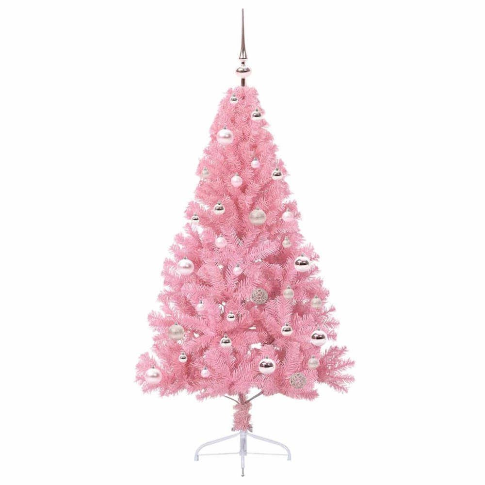 Produktbild för Konstgjord Förbelyst Julgran med 150 LED-lampor Rosa 150 cm PVC