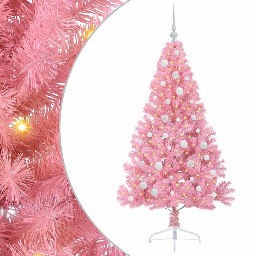 Produktbild för Konstgjord Förbelyst Julgran med 150 LED-lampor Rosa 150 cm PVC