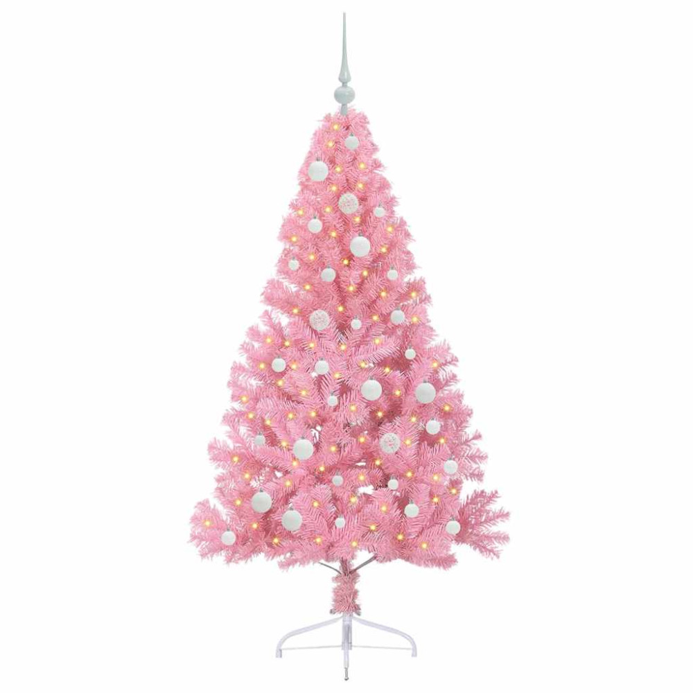 Produktbild för Konstgjord Förbelyst Julgran med 150 LED-lampor Rosa 150 cm PVC
