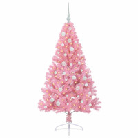 Produktbild för Konstgjord Förbelyst Julgran med 150 LED-lampor Rosa 150 cm PVC
