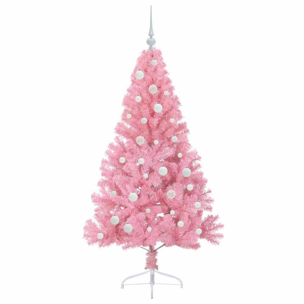 Produktbild för Konstgjord Förbelyst Julgran med 150 LED-lampor Rosa 150 cm PVC