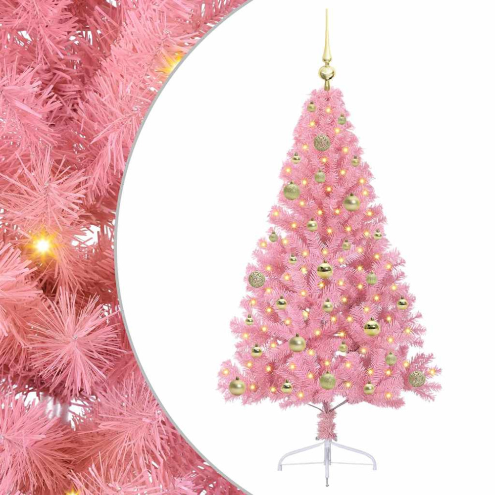Produktbild för Konstgjord Förbelyst Julgran med 150 LED-lampor Rosa 150 cm PVC