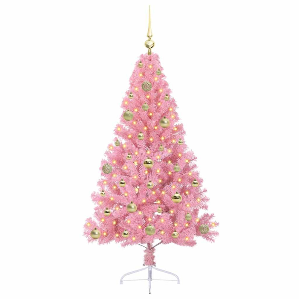 Produktbild för Konstgjord Förbelyst Julgran med 150 LED-lampor Rosa 150 cm PVC