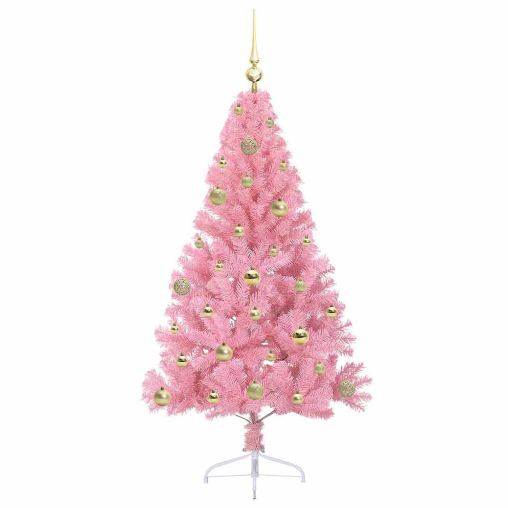 Produktbild för Konstgjord Förbelyst Julgran med 150 LED-lampor Rosa 150 cm PVC