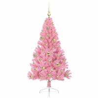 Produktbild för Konstgjord Förbelyst Julgran med 150 LED-lampor Rosa 150 cm PVC