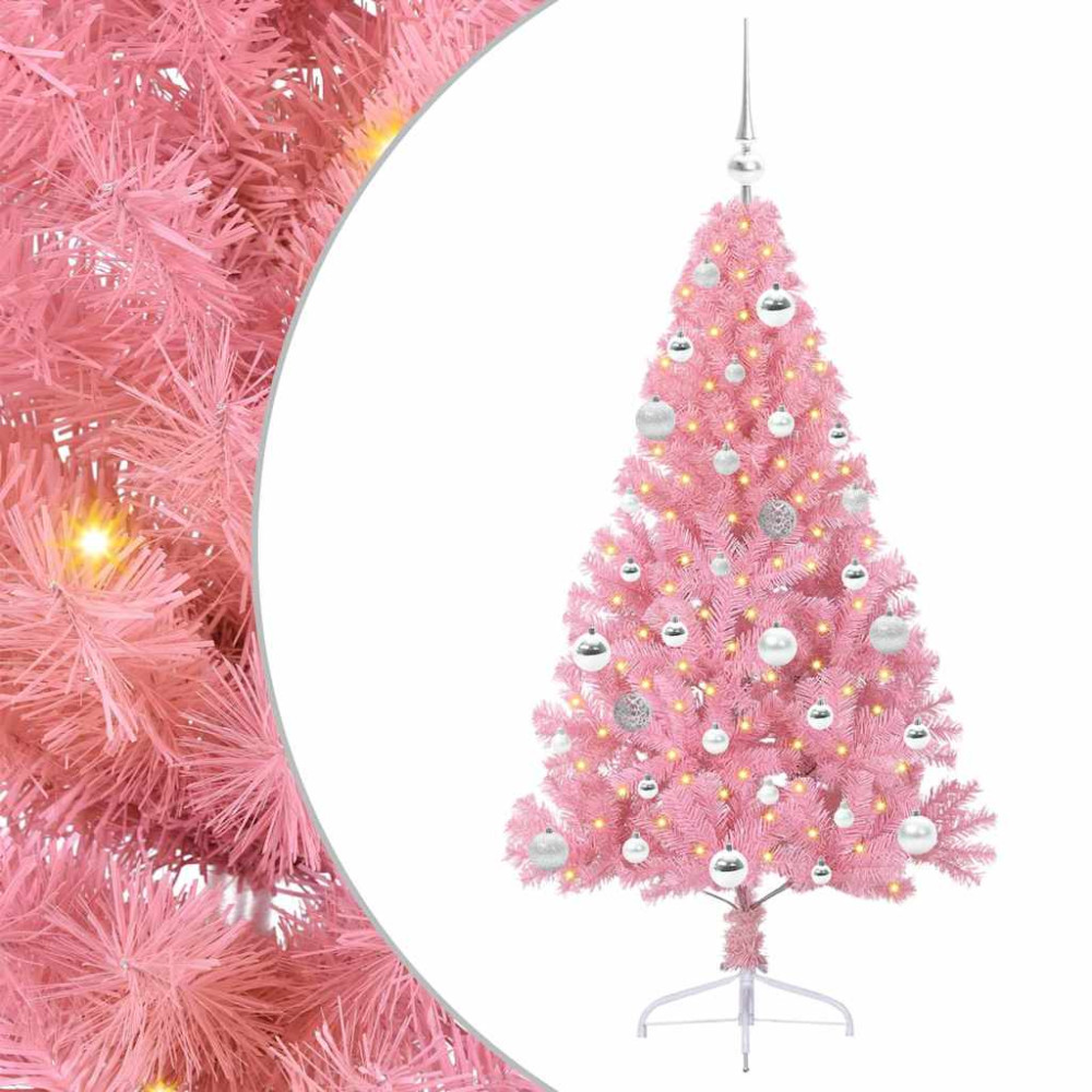 Produktbild för Konstgjord Förbelyst Julgran med 150 LED-lampor Rosa 150 cm PVC