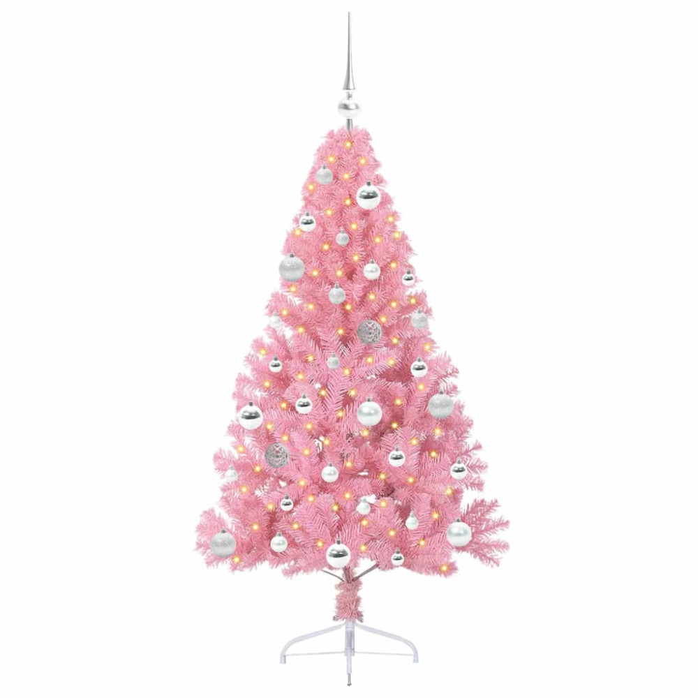 Produktbild för Konstgjord Förbelyst Julgran med 150 LED-lampor Rosa 150 cm PVC