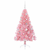 Produktbild för Konstgjord Förbelyst Julgran med 150 LED-lampor Rosa 150 cm PVC