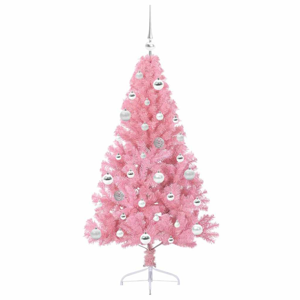 Produktbild för Konstgjord Förbelyst Julgran med 150 LED-lampor Rosa 150 cm PVC