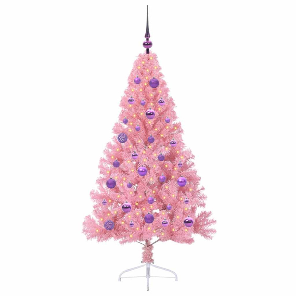 Produktbild för Konstgjord Förbelyst Julgran med 150 LED-lampor Rosa 150 cm PVC
