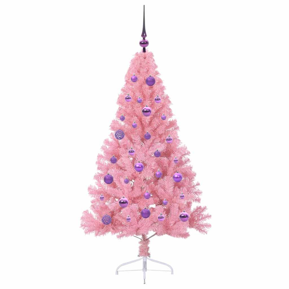 Produktbild för Konstgjord Förbelyst Julgran med 150 LED-lampor Rosa 150 cm PVC
