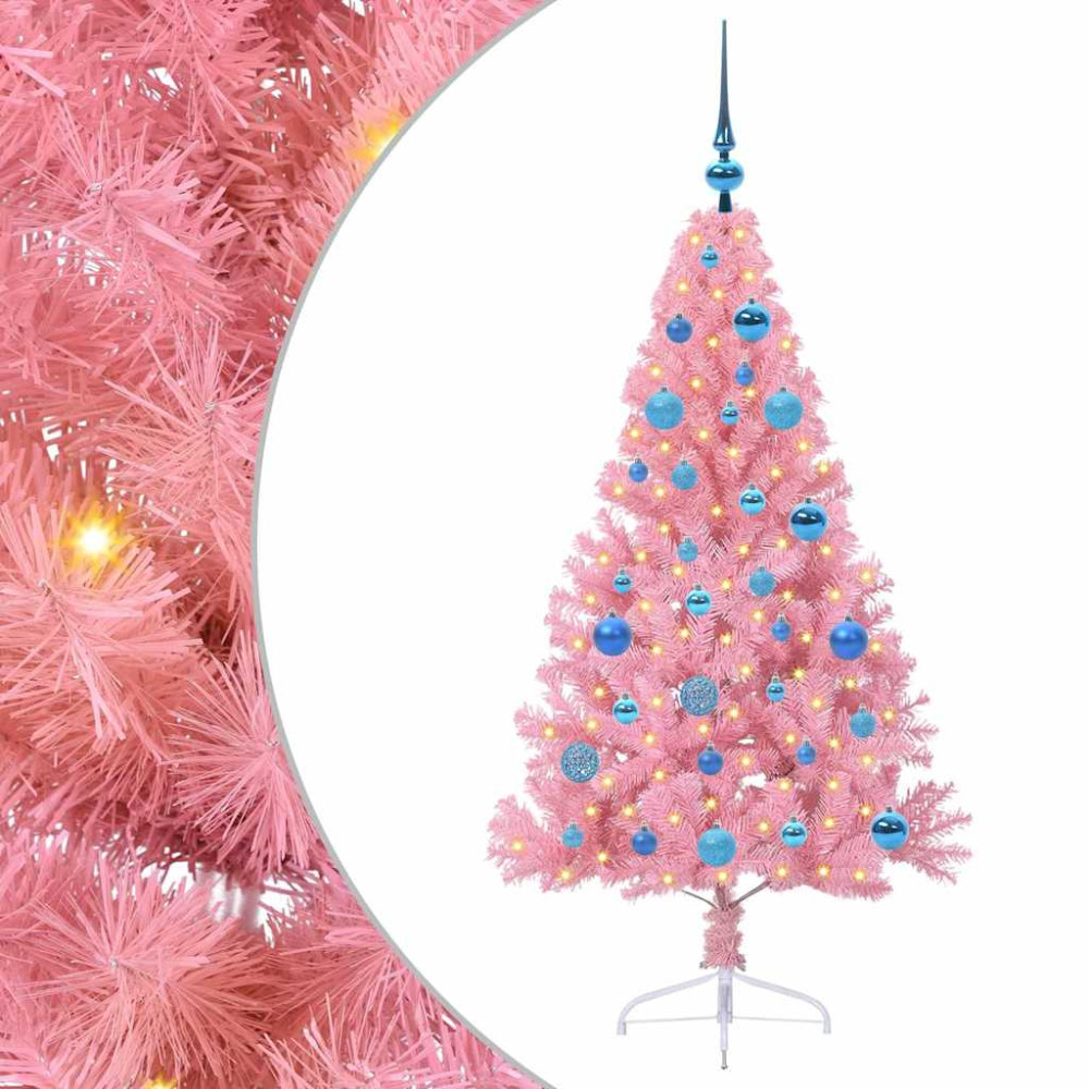 Produktbild för Konstgjord Förbelyst Julgran med 150 LED-lampor Rosa 150 cm PVC