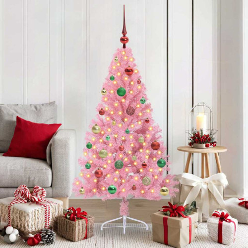 vidaXL Konstgjord Förbelyst Julgran med 150 LED-lampor Rosa 150 cm PVC
