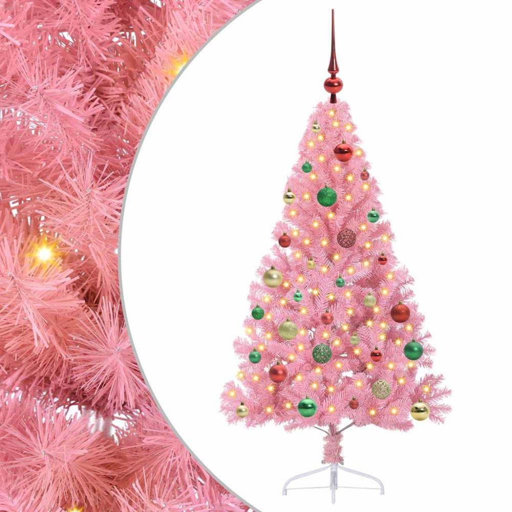 Produktbild för Konstgjord Förbelyst Julgran med 150 LED-lampor Rosa 150 cm PVC