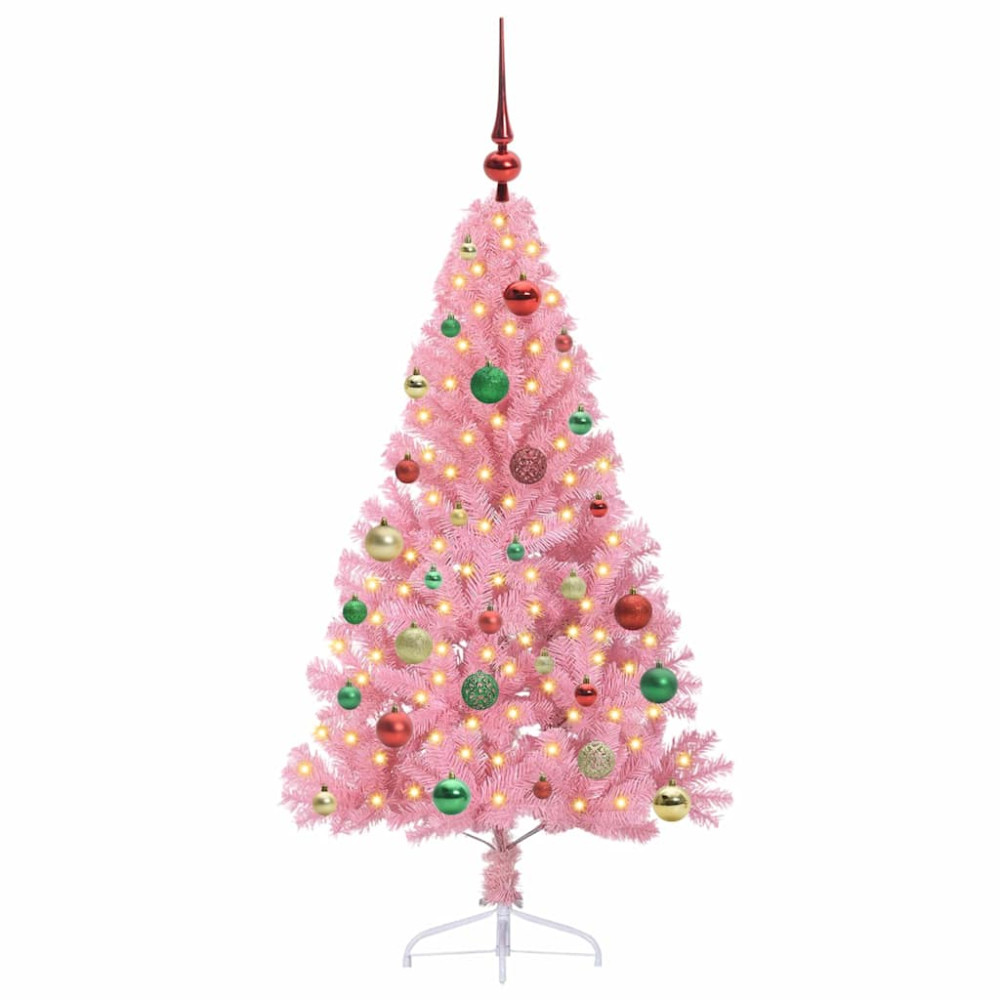 Produktbild för Konstgjord Förbelyst Julgran med 150 LED-lampor Rosa 150 cm PVC