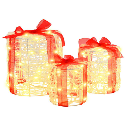 vidaXL Dekor av Gåva Box 3 pcs Varmvit 20 x 20 x 21 cm Akryl