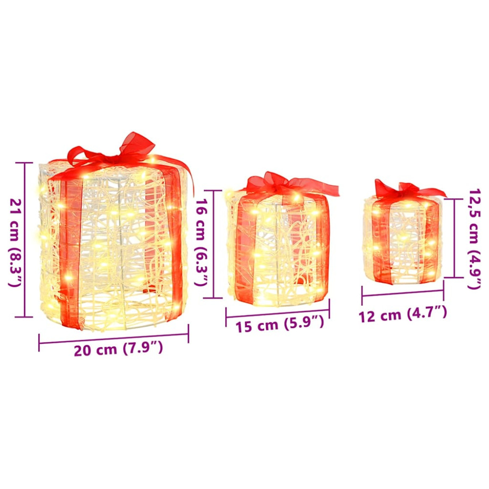 Produktbild för Dekor av Gåva Box 3 pcs Varmvit 20 x 20 x 21 cm Akryl