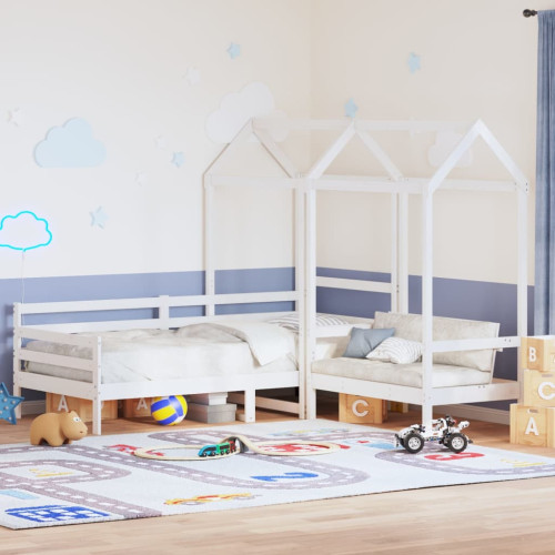 vidaXL Dagbädd med bänk och tak vit 80x200 cm massiv furu