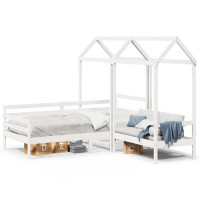 Produktbild för Dagbädd med bänk och tak vit 80x200 cm massiv furu