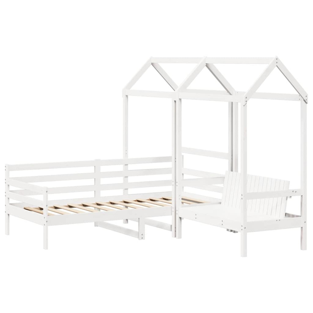Produktbild för Dagbädd med bänk och tak vit 80x200 cm massiv furu