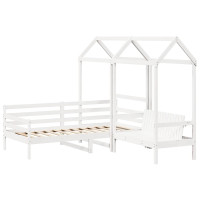 Produktbild för Dagbädd med bänk och tak vit 80x200 cm massiv furu