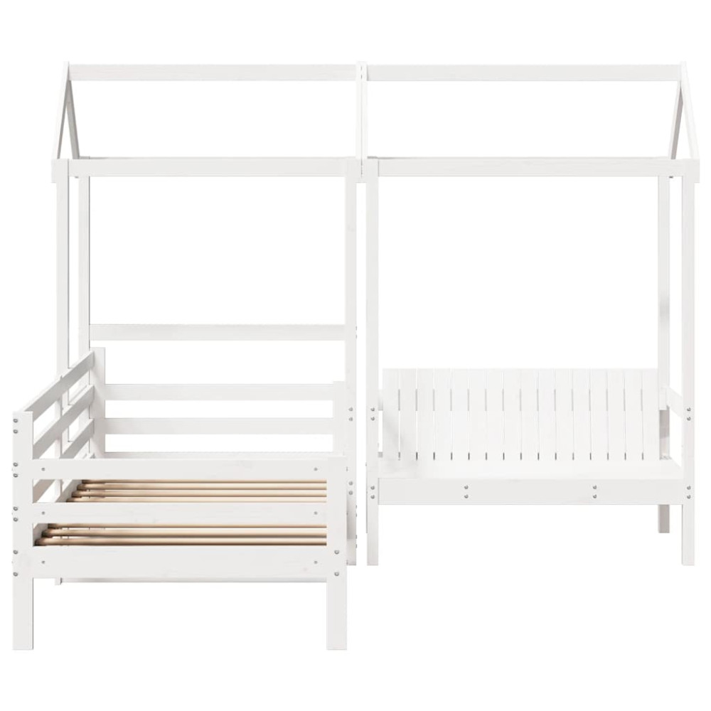 Produktbild för Dagbädd med bänk och tak vit 80x200 cm massiv furu