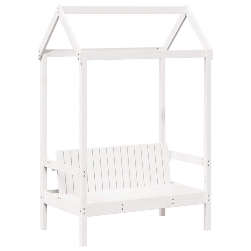 Produktbild för Dagbädd med bänk och tak vit 80x200 cm massiv furu