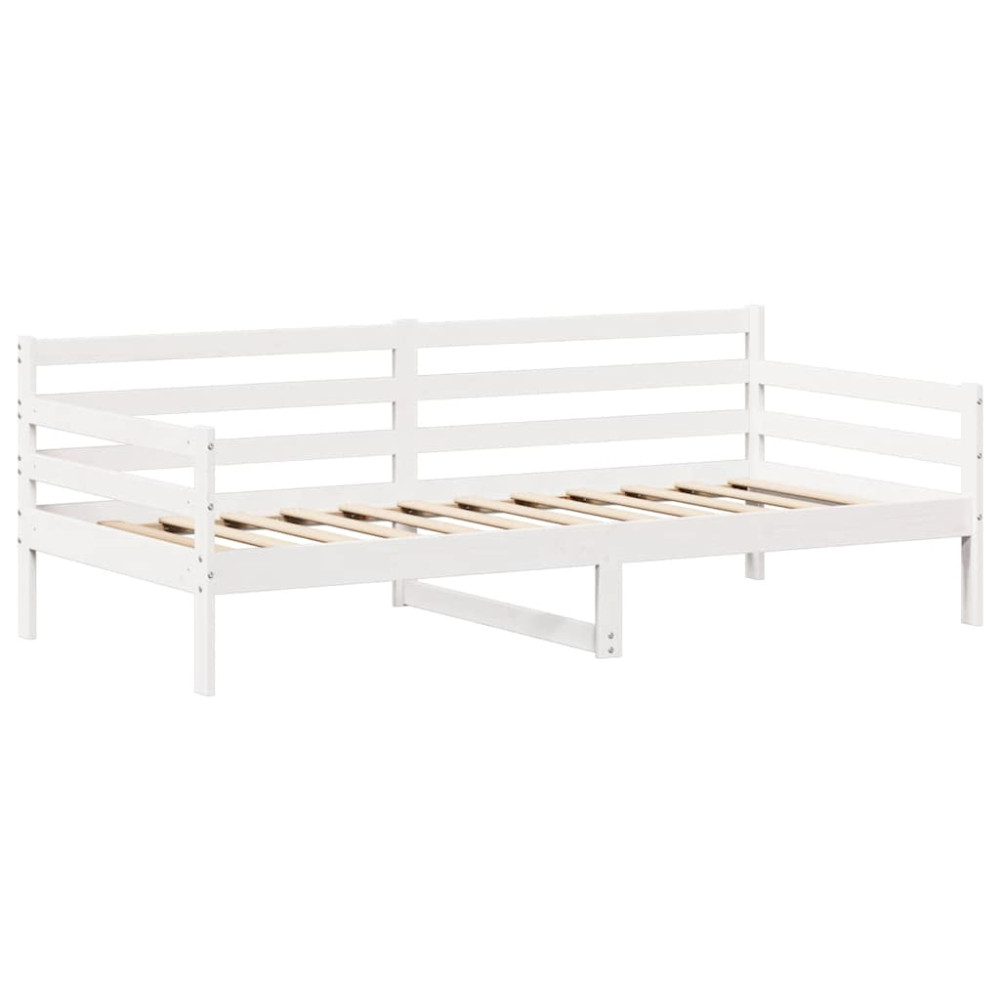 Produktbild för Dagbädd med bänk och tak vit 80x200 cm massiv furu