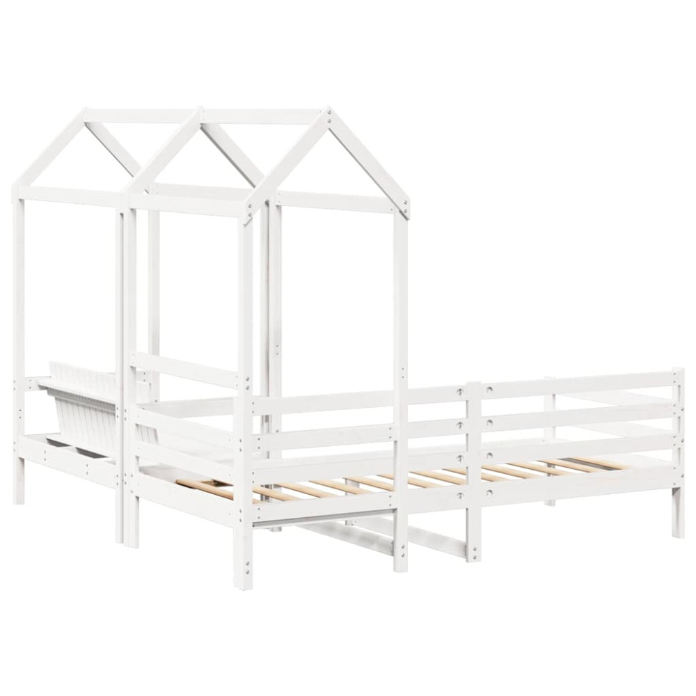 Produktbild för Dagbädd med bänk och tak vit 80x200 cm massiv furu
