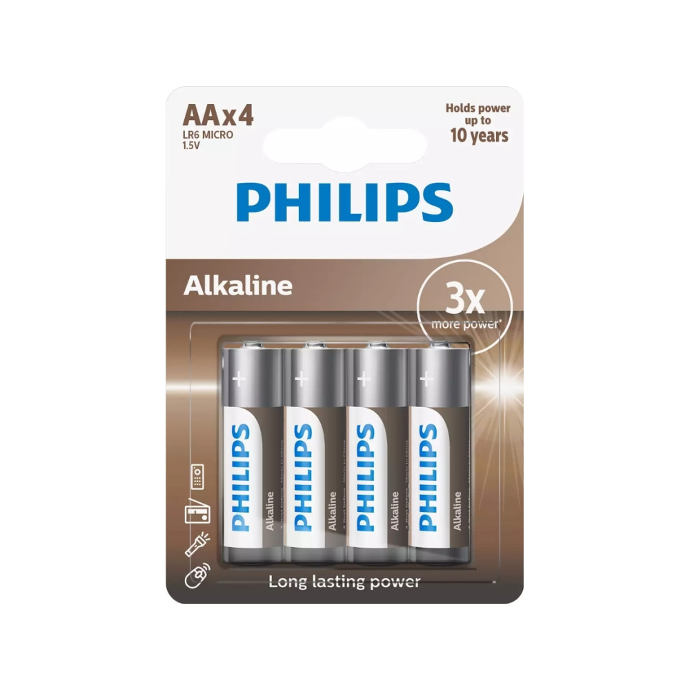 Produktbild för Philips AA-batteri LR6 blister 4 st alkaliskt Phil-LR6A4B/10