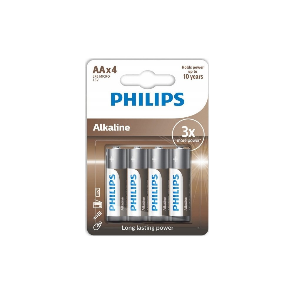 Produktbild för Philips AA-batteri LR6 blister 4 st alkaliskt Phil-LR6A4B/10