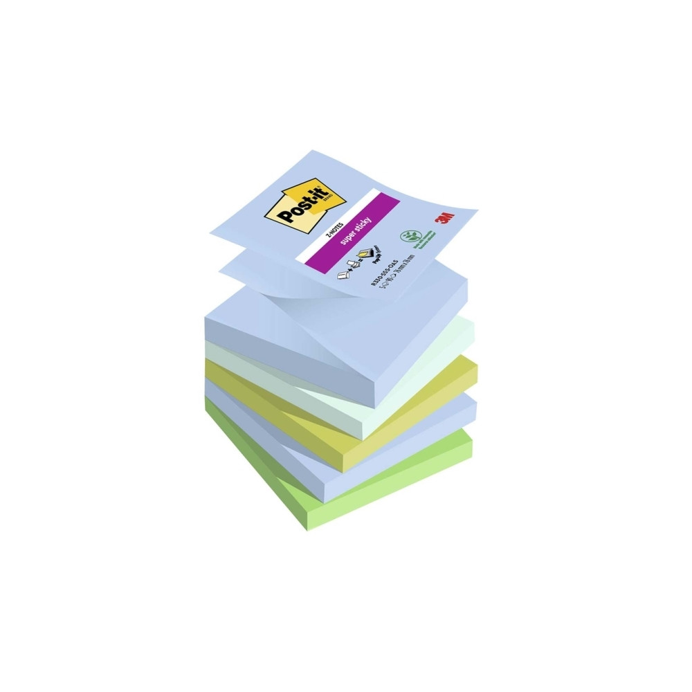 Produktbild för Post-It Super Sticky Z-Notes Oasis, 76 x 76 mm, pakke a 5 st...