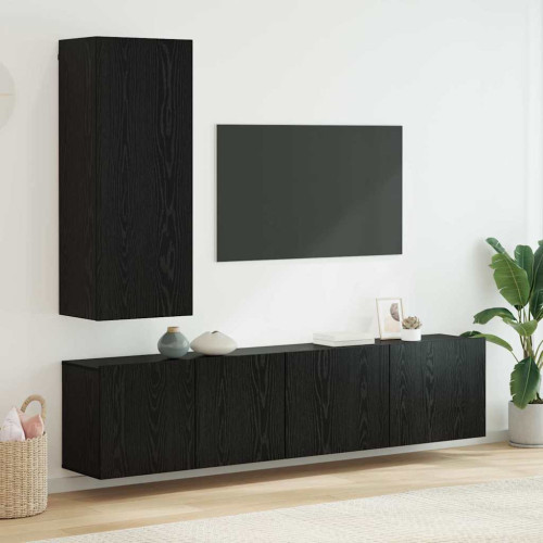 vidaXL TV-väggmodul Väggmonterad 5 pcs Svart ek Konstruerat trä