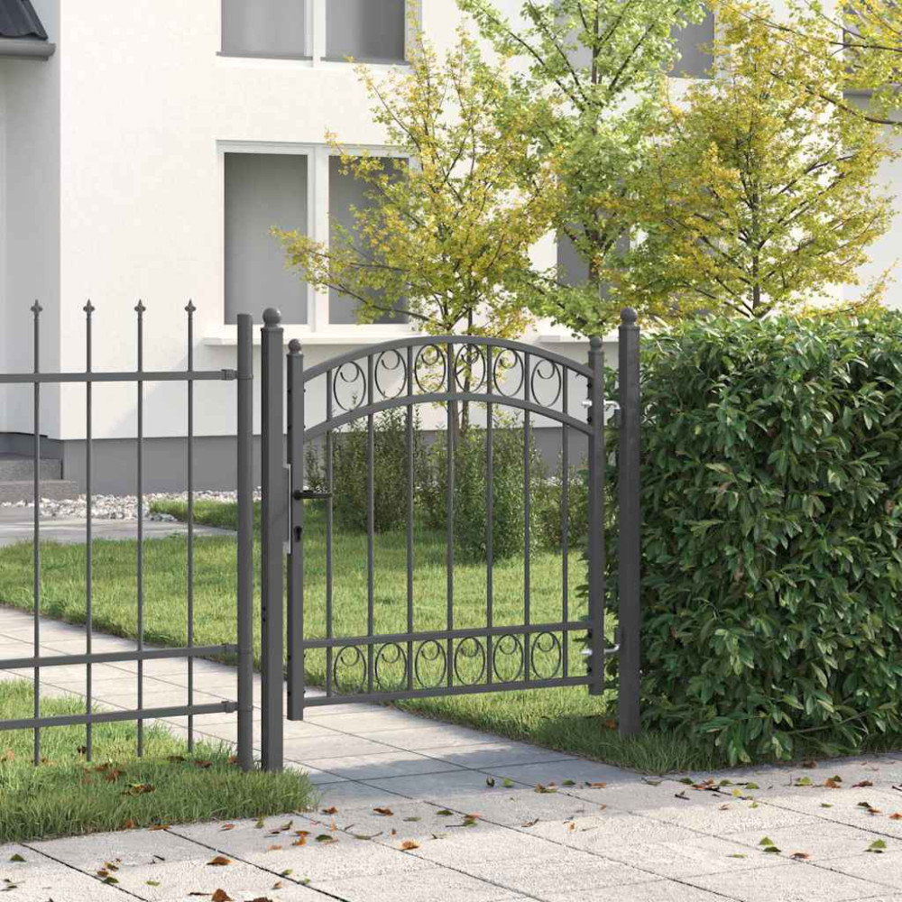 Produktbild för Staketgrind EMMEN 100 x 100 cm Pulverlackerad stål Grå Låsbar