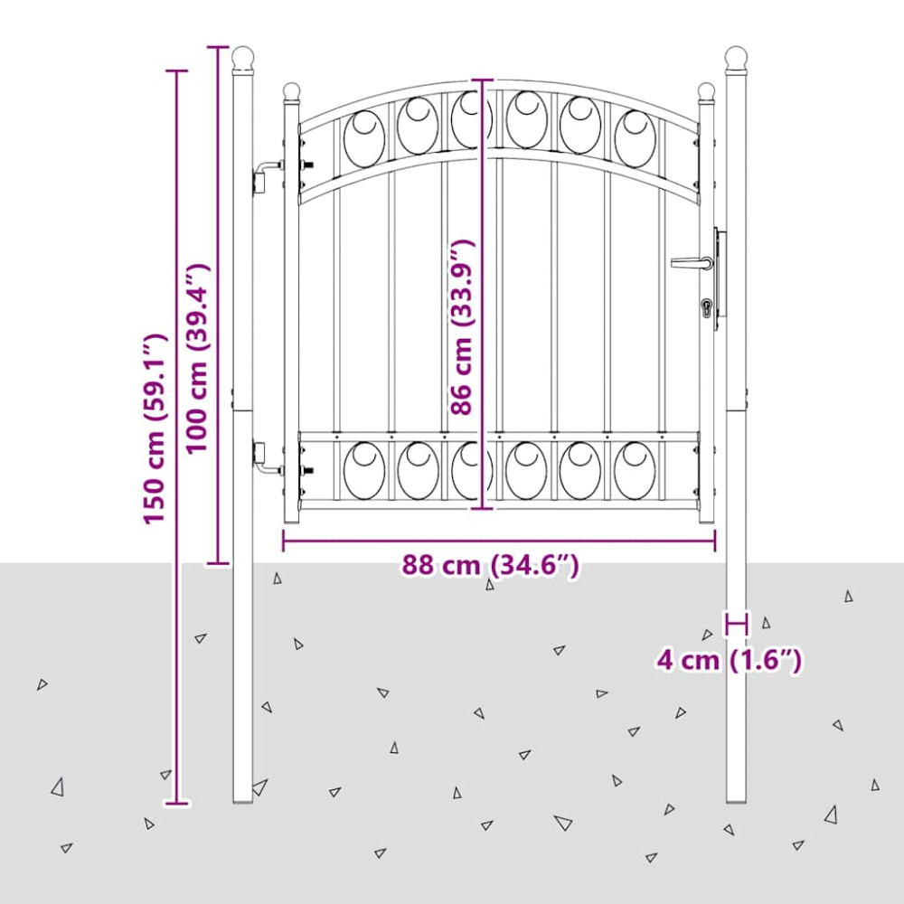 Produktbild för Staketgrind EMMEN 100 x 100 cm Pulverlackerad stål Grå Låsbar