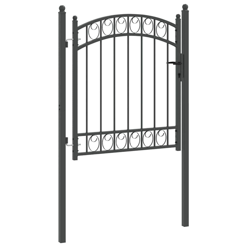 Produktbild för Staketgrind EMMEN 125 x 100 cm Pulverlackerad stål Grå Låsbar
