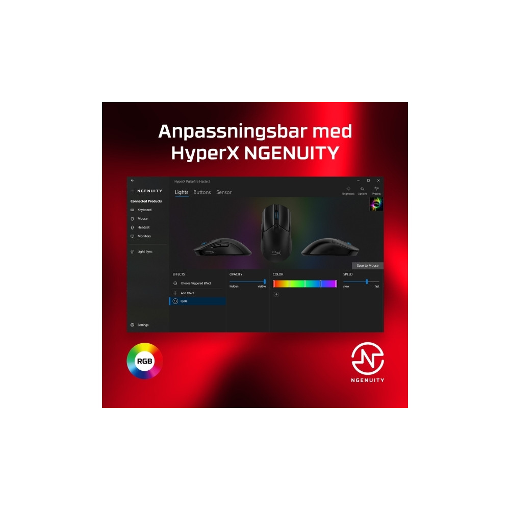 Produktbild för HyperX Pulsefire Haste 2 - mus - svart