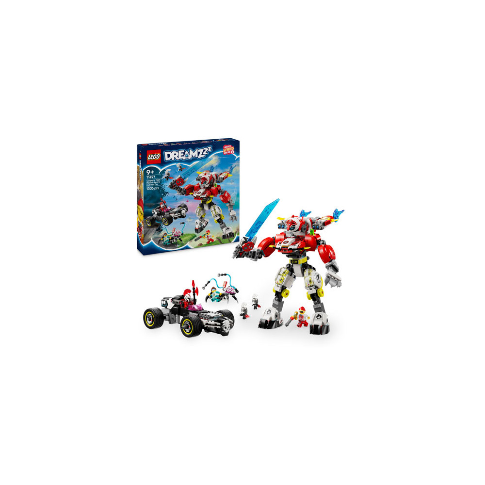Produktbild för LEGO® DREAMZzz™ 71497 Cooper's Tiger Mech & Zero's Hot Rod Car