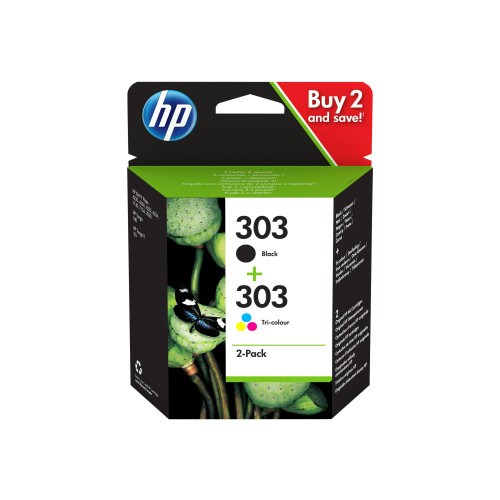 HP HP 303 - 2-pack - svartfärgad, färg (cyan, magenta, gul) - original - bläckpatron