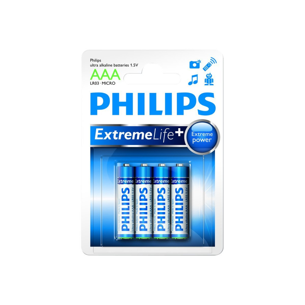 Produktbild för Philips ExtremeLife+ LR03E4B batteri - 4 x AAA - alkaliskt