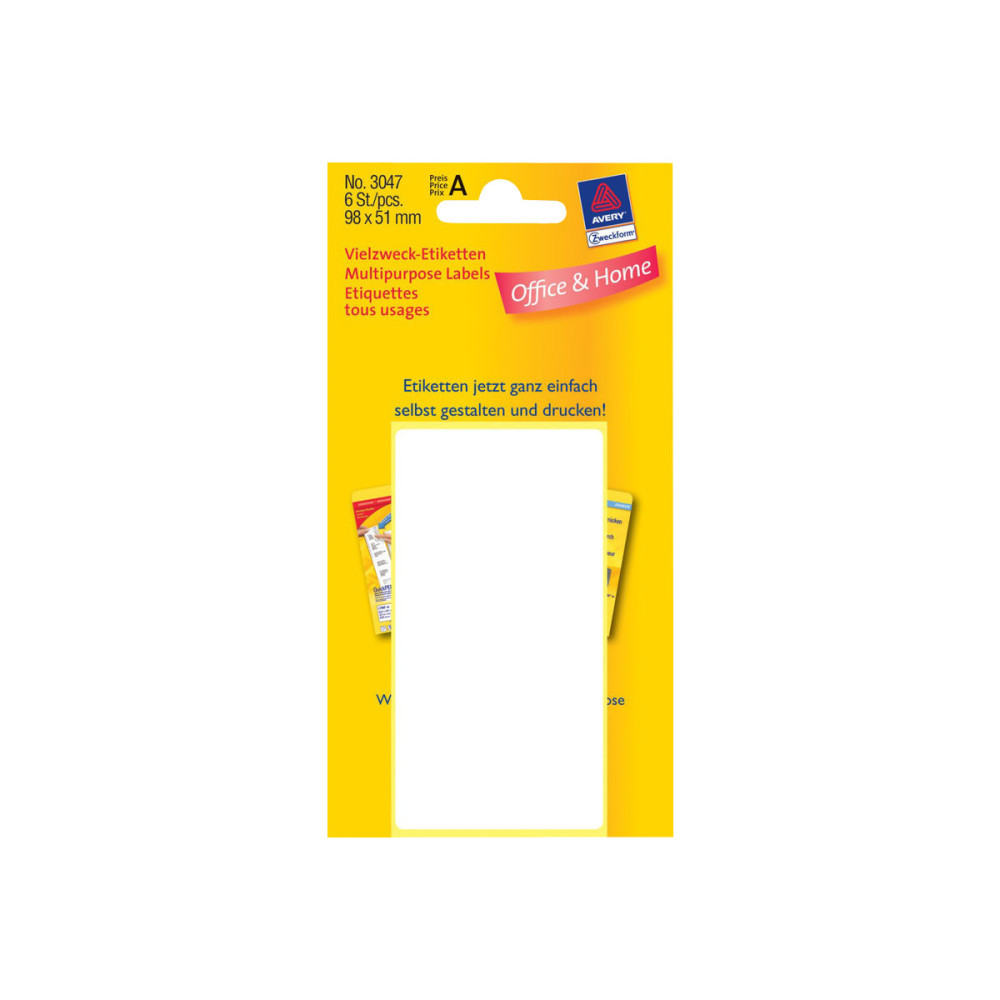 Produktbild för Avery Multi-Purpose Labels 3047 - etiketter för flera ändamål - 6 etikett (er) - 51 x 98 mm