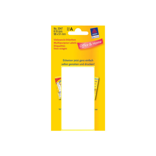 AVERY Avery Multi-Purpose Labels 3047 - etiketter för flera ändamål - 6 etikett (er) - 51 x 98 mm