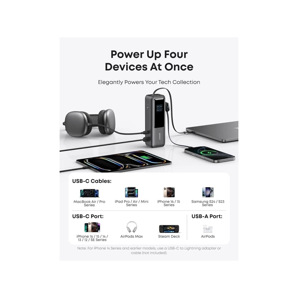 Produktbild för Anker - power bank - built-in and retractable cables - 165 Watt - 25000 mAh