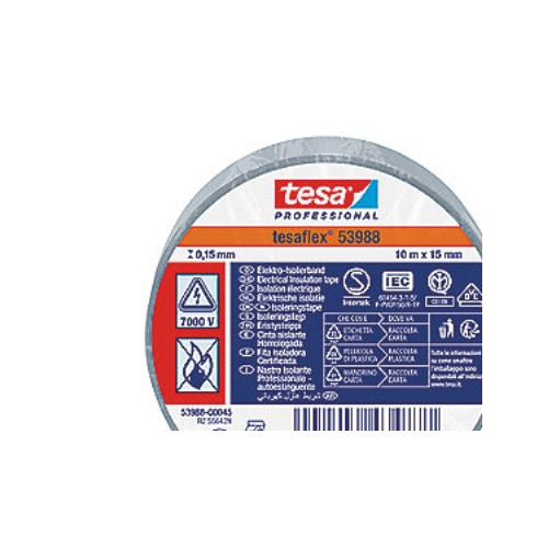 tesa Tesa isoleringstejp 10 m x 15 mm – Tesaflex 53988 grå, VDE P...