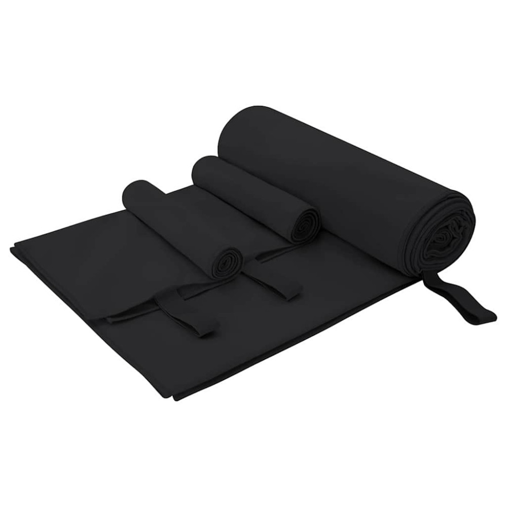 Produktbild för Sporthandduk Set 3 pcs Svart Polyester och polyamid