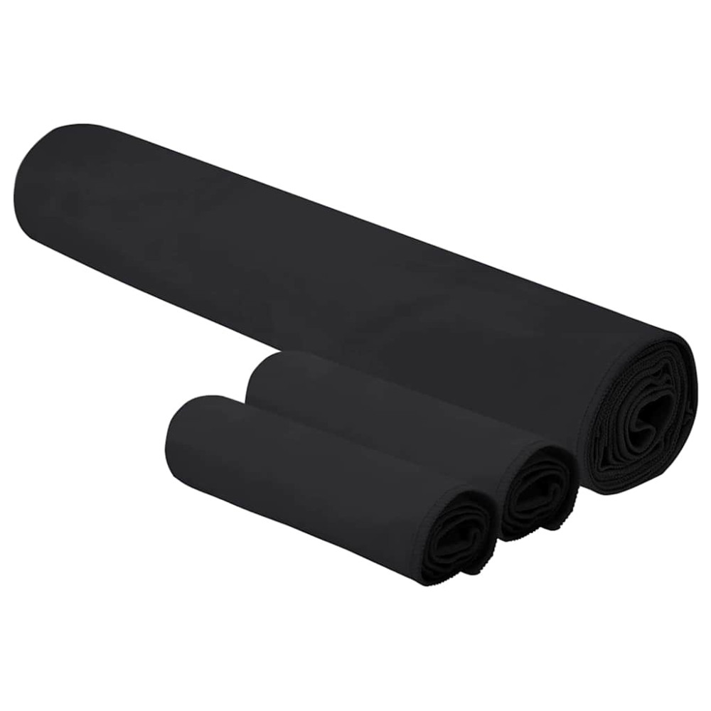 Produktbild för Sporthandduk Set 3 pcs Svart Polyester och polyamid