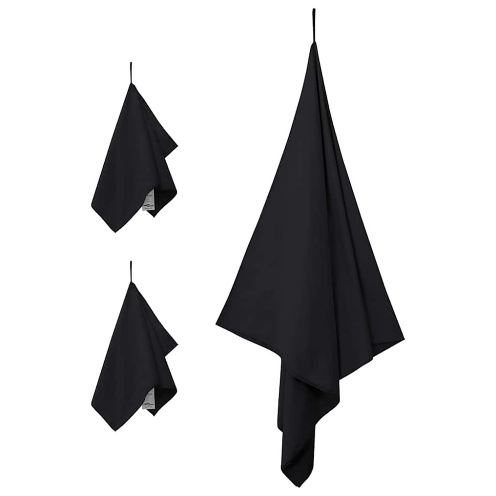 Produktbild för Sporthandduk Set 3 pcs Svart Polyester och polyamid